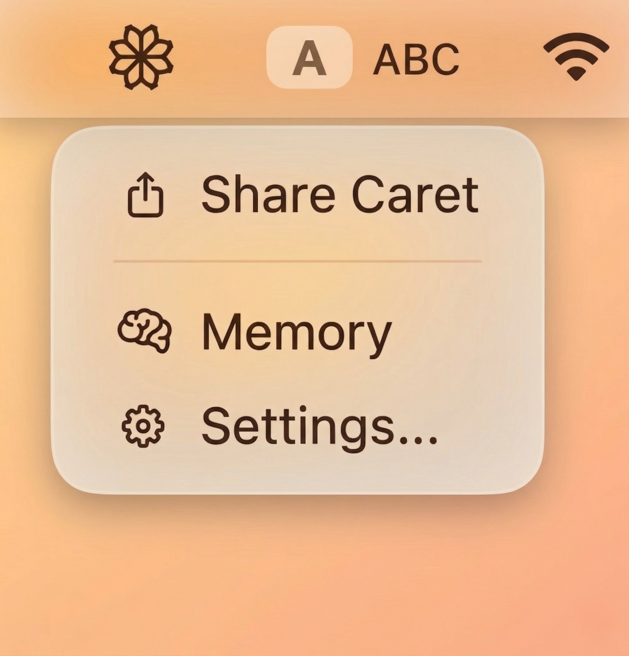 Caret menu bar
